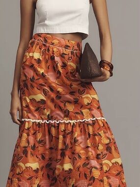 Farm Rio Tiered Flare-Hem Printed Midi Skirt -NWT
